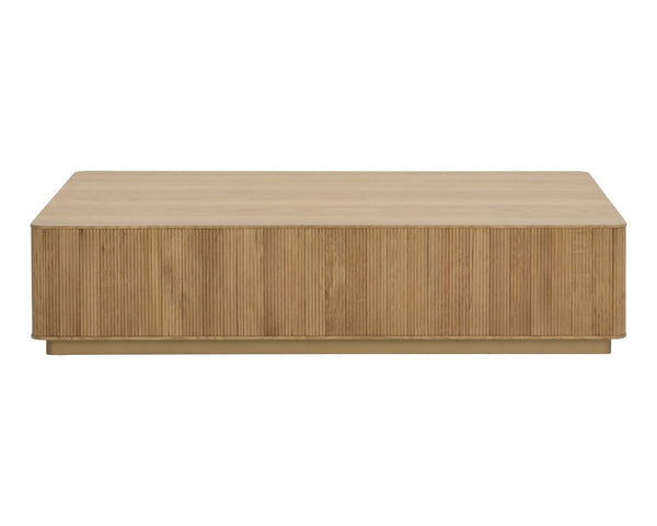 Sunpan KALLA Coffee Table - Rustic Oak Elegance with Brushed Gold Base, Modern Design for Stylish Living Spaces 112407