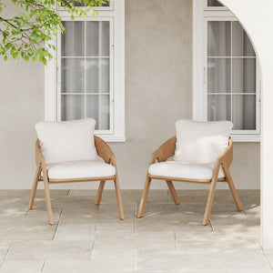 English Elm Christopher Knight Home® - Patio Weather-Resistant Wicker Chairs with Removable Water-Repellent Cushions, Durable Steel Frame Set Teak,White 39.5 L x 27 W x 16.5 H N776P271809B