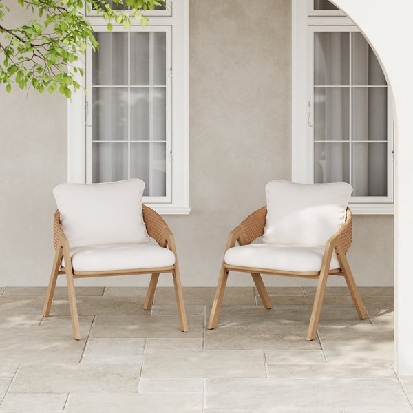 English Elm Christopher Knight Home® - Patio Weather-Resistant Wicker Chairs with Removable Water-Repellent Cushions, Durable Steel Frame Set Teak,White 39.5 L x 27 W x 16.5 H N776P271809B