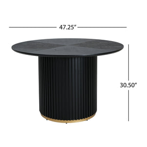 English Elm Christopher Knight Home® - 47.25" Round Pedestal Dining Table – Stylish Black Finish For Versatile Dining And Display Use N771P358147H_N771P358148H