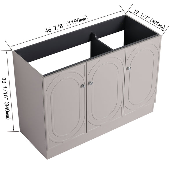 English Elm 48" Modern Freestanding Bathroom Vanity with Integrated Basin, Adjustable Shelf & 3 Metal Handles khaki W999P241062
