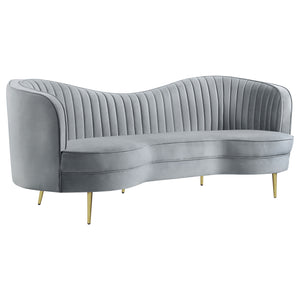 English Elm Reigha Grey Velvet Sofa with Gold Legs — Mid-Century Glam Channel Tufted Bench Seat, 84" Wide B062P351442