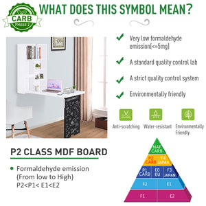 English Elm Homcom Wall Mounted Foldable Desk With A Blackboard, Fold Out Convertible Floating Desk With Shelves, White