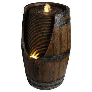 English Elm Outdoor Rustic Barrel Resin Fountain with Led Lights Farmhouse Waterfall Patio Decor Brown Gray W5397P454560
