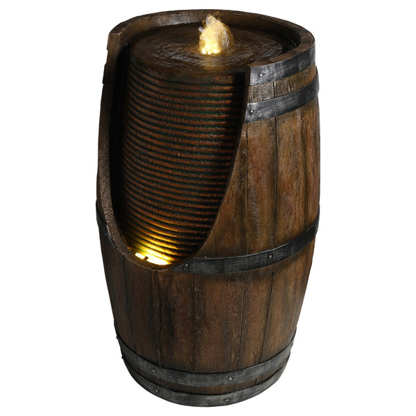 English Elm Outdoor Rustic Barrel Resin Fountain with Led Lights Farmhouse Waterfall Patio Decor Brown Gray W5397P454560