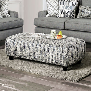 English Elm Blue Blue Gray Upholstery Ottoman 49"L x 24"W Coastal-Style Transitional Accent with Tapered Legs, Medium Foam Cushioning B2741P355869