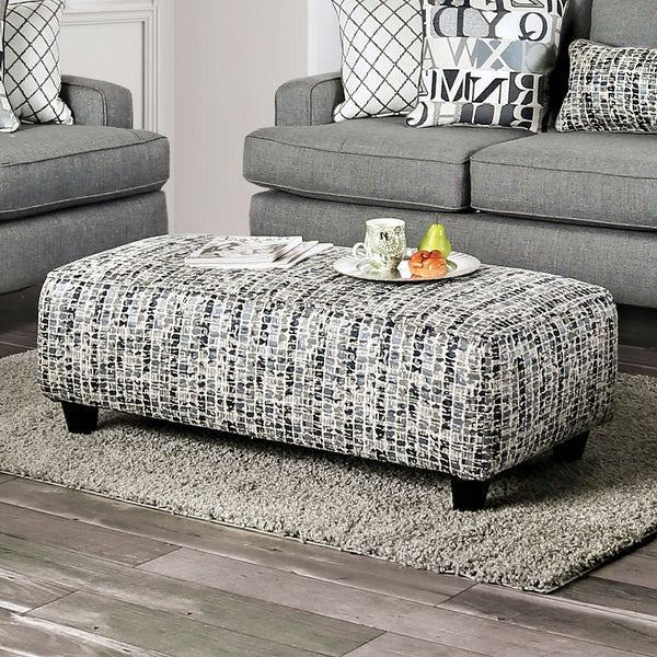 English Elm Blue Blue Gray Upholstery Ottoman 49"L x 24"W Coastal-Style Transitional Accent with Tapered Legs, Medium Foam Cushioning B2741P355869