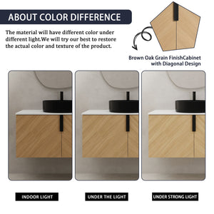 English Elm 36" Bathroom Vanity With Ceramic Vessel Sink & White Stone Top - Modern Wall-Mounted Design, Soft-Close Doors W999S00449