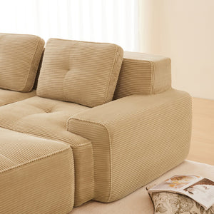 English Elm 153" Modern L-Shaped Sectional Sofa In Camel Corduroy With Movable Ottoman & Tufted Comfort Design W714S01472