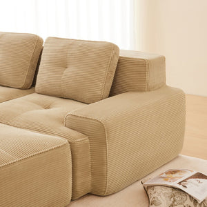 English Elm Modern Corduroy Sectional Sofa Deep Seat V Shape Tufted Couch with Movable Ottoman Camel W714S01588