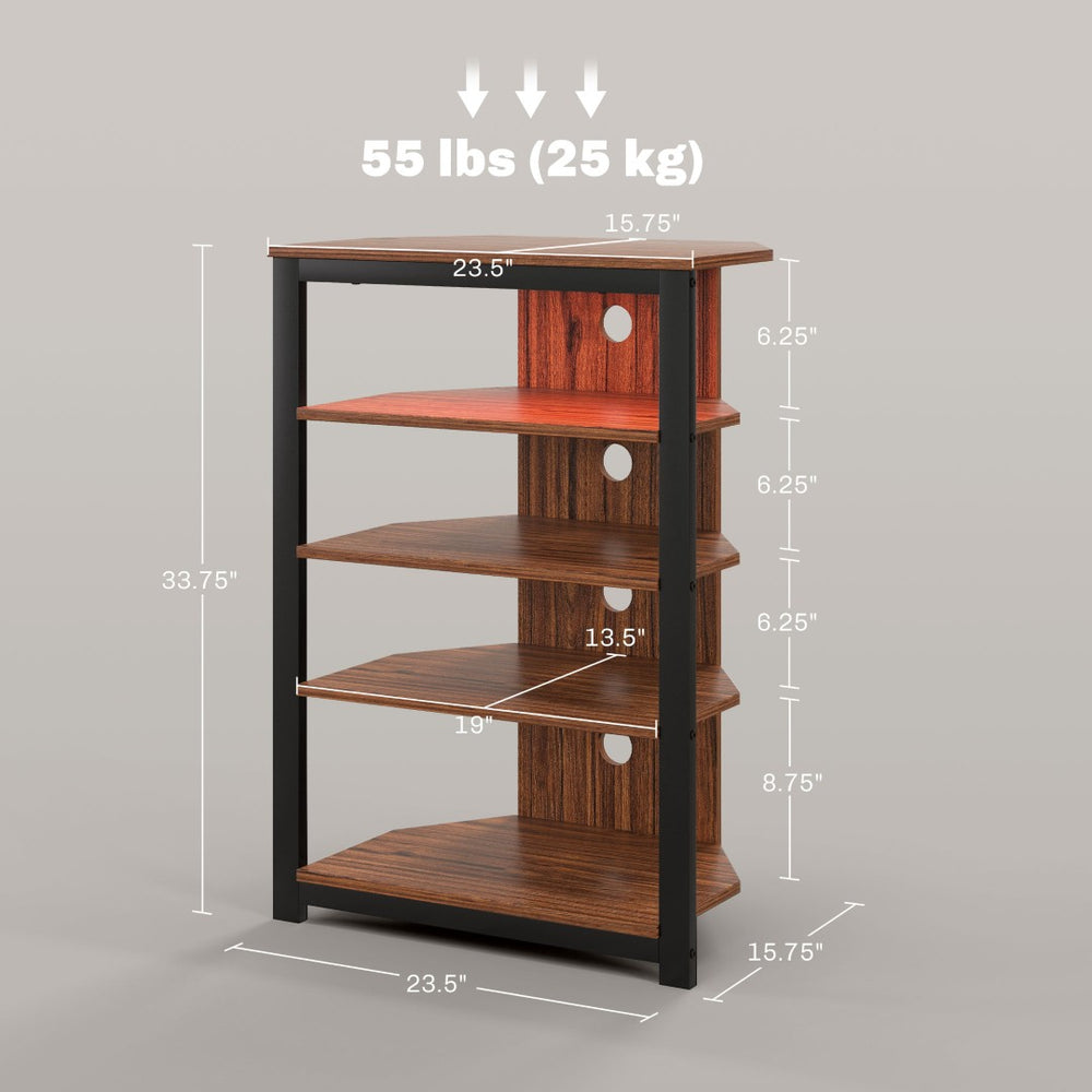 English Elm Tv Stand with Four Open Shelves Matte Steel Frame Corner Fit for Small Spaces T3971P405446