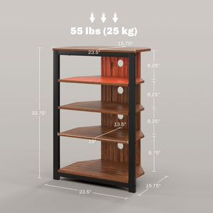English Elm Tv Stand with Four Open Shelves Matte Steel Frame Corner Fit for Small Spaces T3971P405446