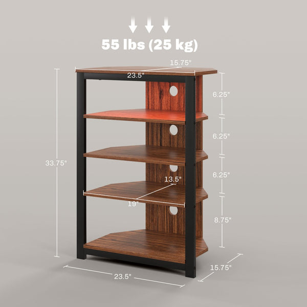 English Elm Tv Stand with Four Open Shelves Matte Steel Frame Corner Fit for Small Spaces T3971P405446