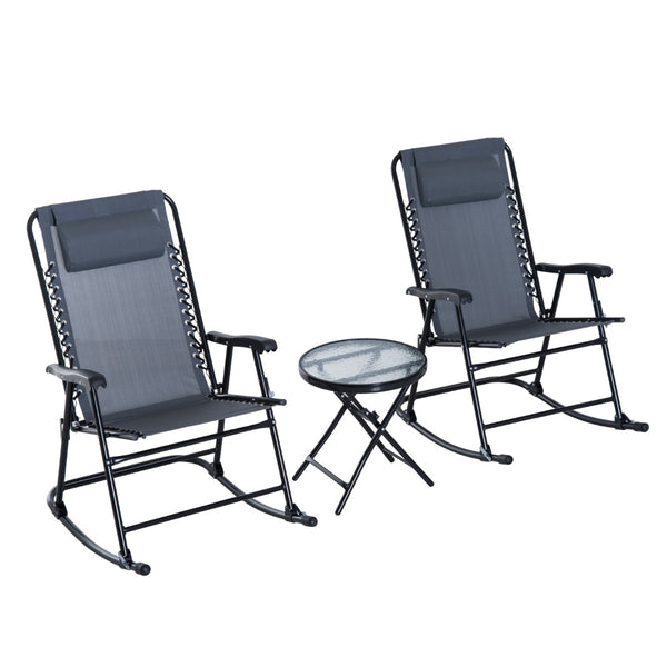 English Elm Outsunny 3-Piece Portable Rocking Bistro Set With Glass Table - Perfect For Patios, Campsites & More W2225P200619-GIGA