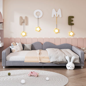 English Elm Full Sherpa Upholstered Daybed with Cloud-Shaped Backrest, No Box Spring Needed, Cozy Modern Sofabed Gray 57 L x 25.5 W x 8 H N733P234605E