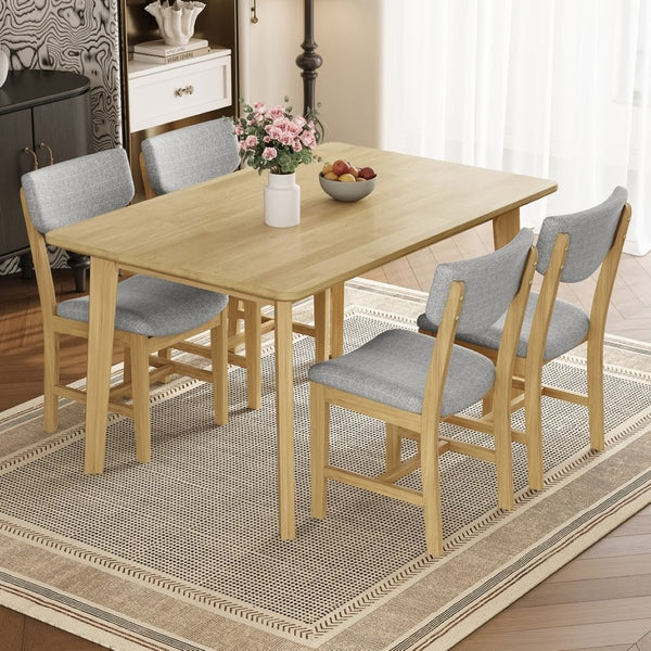 English Elm Rustic Minimalist Rubberwood Dining Table with Tapered Legs for Small Apartment Spaces Natural N752P368503A