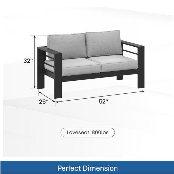 English Elm 52" Outdoor Iron Loveseat with Olefin Cushions for Patio Deck or Poolside Use Black+Grey B082P455109
