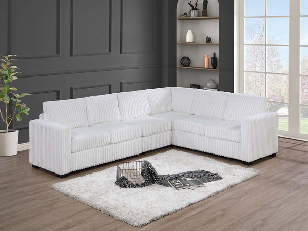 English Elm Elegant Plush 4-Pc Sectional Sofa Set with Corduroy Upholstery Spacious L-Shaped Lounge for 5 Milk White 54 L x 39 W x 27 H B011S01749