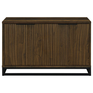 English Elm Thurston Dark Pine 4-Door Engineered Wood Accent Cabinet with Fluted Doors, Open Metal Base, Rustic Storage B062P375527