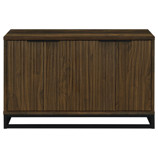 English Elm Thurston Dark Pine 4-Door Engineered Wood Accent Cabinet with Fluted Doors, Open Metal Base, Rustic Storage B062P375527