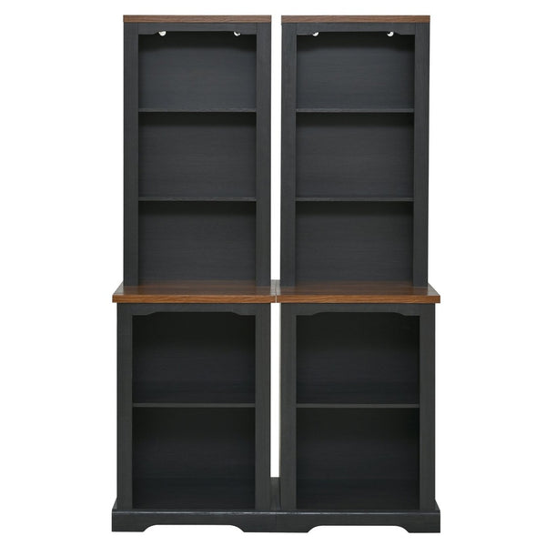 English Elm On-trend Two Piece Walnut Veneer Freestanding Bookcase Set with Curved Sculptural Black N721P394507B