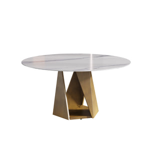 English Elm 59.05" Round Marble Dining Table With Sturdy Bronze Iron Base For Modern Dining, Seats 6-8 Comfortably W1535S00411