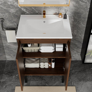 English Elm 24 Compact Bathroom Vanity with Sink — Floor-Standing Stability, Soft-Close Drawers, Large Storage, Durable Finish Walnut 29.13 L x 6.49 W x 26.37 H W3520S00012
