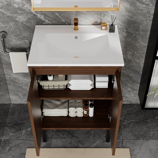 English Elm 24 Compact Bathroom Vanity with Sink — Floor-Standing Stability, Soft-Close Drawers, Large Storage, Durable Finish Walnut 29.13 L x 6.49 W x 26.37 H W3520S00012