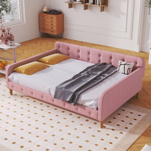 English Elm Full Size Linen Tufted Daybed with Pine Frame for Living or Guest Room Pink DL001825AAH-1