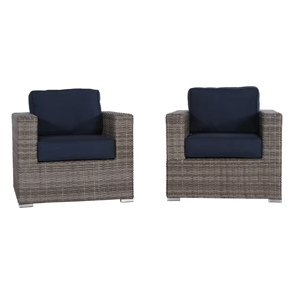 English Elm Wicker Club Chair with Sunbrella Cushions in Mixed Gray Wicker, Aluminum Frame, Weatherproof Comfort B120S00005