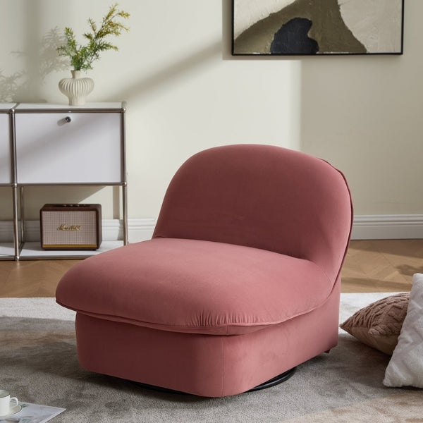 English Elm Swivel Accent Chair Plush Velvet Pumpkin Barrel Silhouette with 360 Degree Metal Base Coral W3244P392749