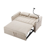 English Elm 55.9" Convertible Sofa Bed Loveseat Sofa With Three Usb Ports, Two Side Pockets, Two Cup Holders and 360°Swivel Phone Holder For Living Room, Beige