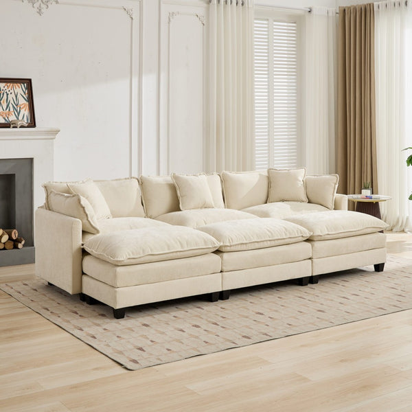 English Elm Cloud Modular Three Seat Sofa Chenille Upholstered with Double Layer Cushions for Living Room Beige W1143S00053