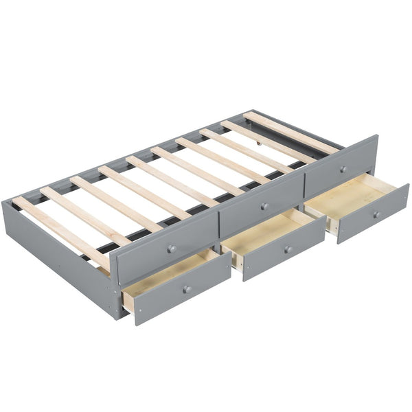 English Elm Daybed Twin Frame with Pull Out Trundle and Three Storage Drawers for Kids Rooms Gray LP100241AAE