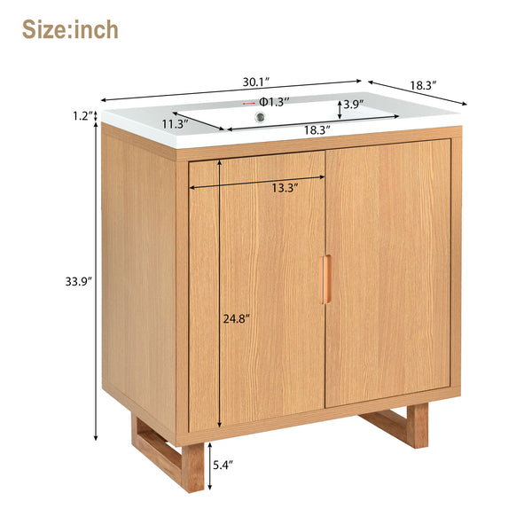 English Elm 30" Bathroom Vanity with Sink, Solid Wood Frame, Large Undersink Storage, Minimalist Elegant Design Burly Wood WF319594AAA