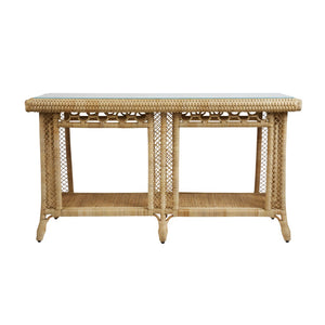Chelsea House Hope Town Console With Hand‑Woven Rattan & Tempered Glass Top — Coastal Chic Entryway Sideboard, 62" 87005814