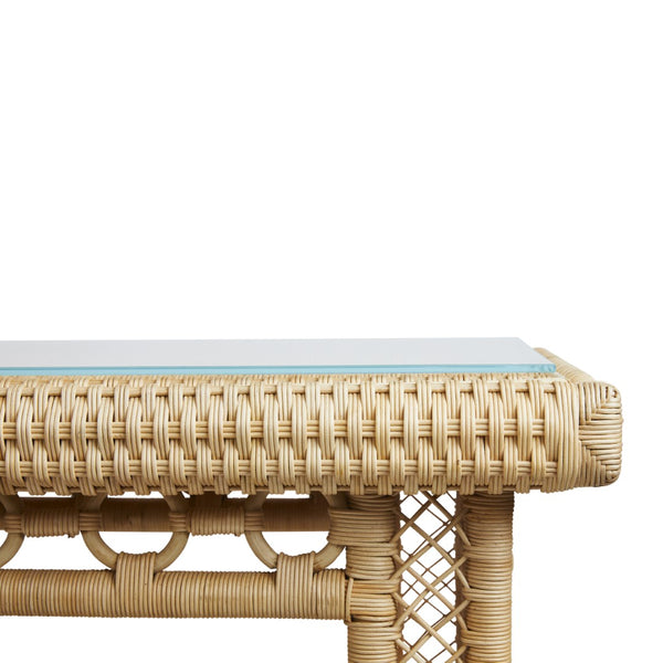 Chelsea House Hope Town Console With Hand‑Woven Rattan & Tempered Glass Top — Coastal Chic Entryway Sideboard, 62" 87005814