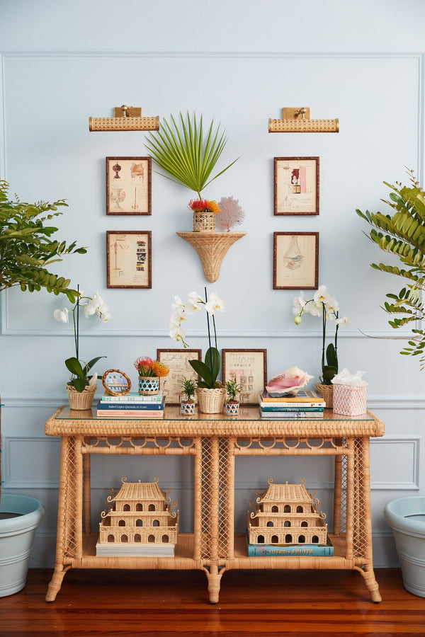 Chelsea House Hope Town Console With Hand‑Woven Rattan & Tempered Glass Top — Coastal Chic Entryway Sideboard, 62" 87005814