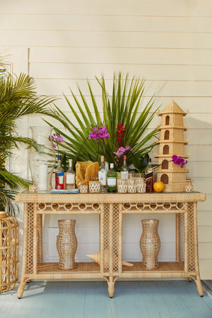 Chelsea House Hope Town Console With Hand‑Woven Rattan & Tempered Glass Top — Coastal Chic Entryway Sideboard, 62" 87005814