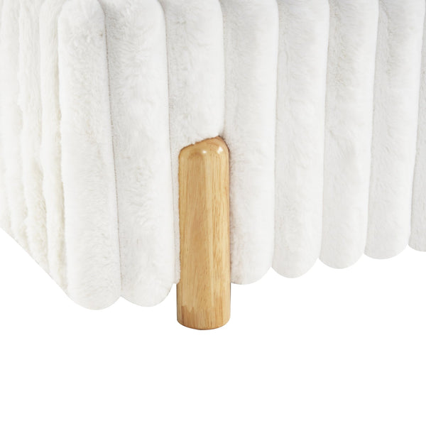 English Elm Christopher Knight Home® - Sleek White Boucle Upholstered Bed With Sculptural Wavy Headboard & Vertical Stitching, Queen Size N769P261288Q