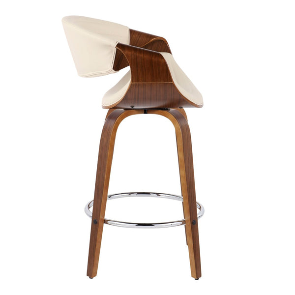 English Elm 26" Swivel Counterstools with Tufted Faux Leather Walnut Legs and Chrome Footrest Set of 2 B202S00377
