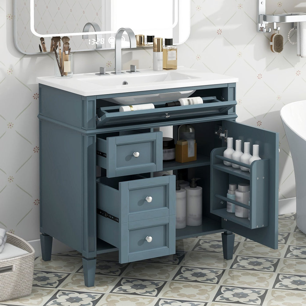English Elm 30'' Modern Bathroom Vanity With Ceramic Sink, 3 Drawers & Cabinet Storage For Organized Elegance N710P206904M