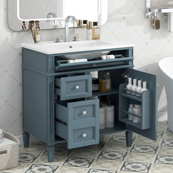 English Elm 30'' Modern Bathroom Vanity With Ceramic Sink, 3 Drawers & Cabinet Storage For Organized Elegance N710P206904M