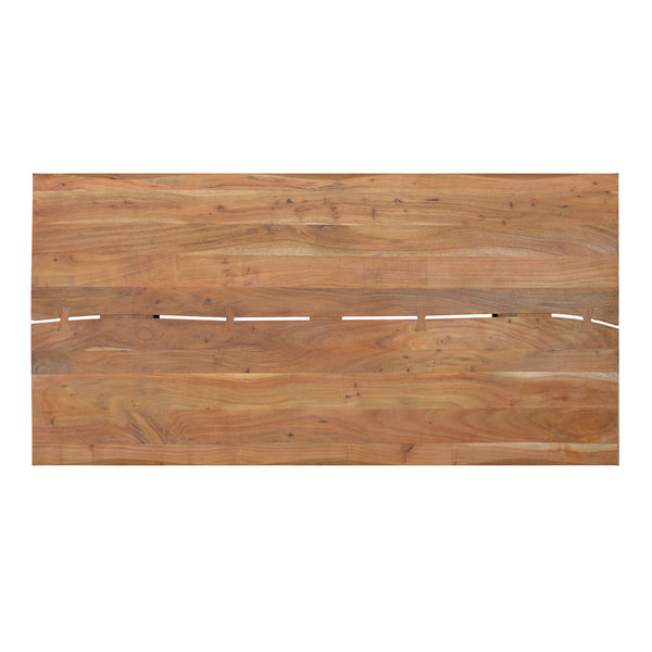 English Elm Fieldcrest Solid Acacia Dining Table with Live Edge Top and Black U-Shaped Iron Legs, 72" Natural B136P203502