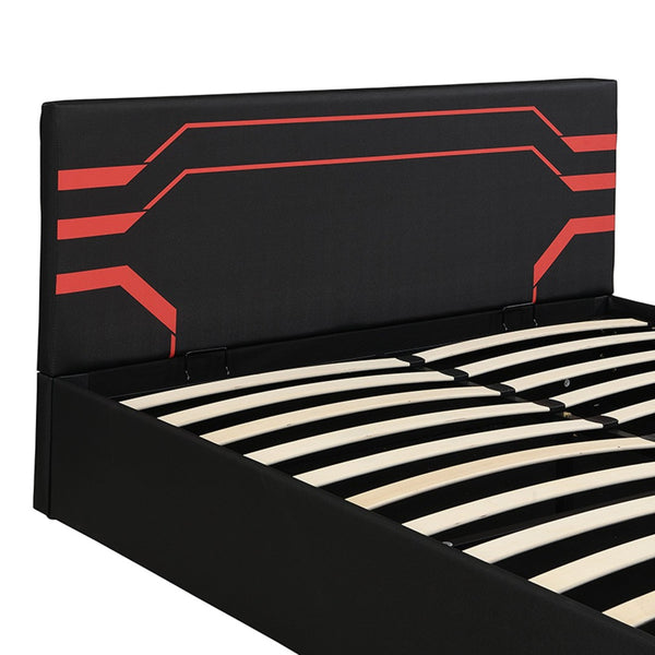 English Elm Modern Cyberpunk Queen Platform Bed Hydraulic Storage Pu Upholstered Gaming Frame Black+Red SF000205AAJ