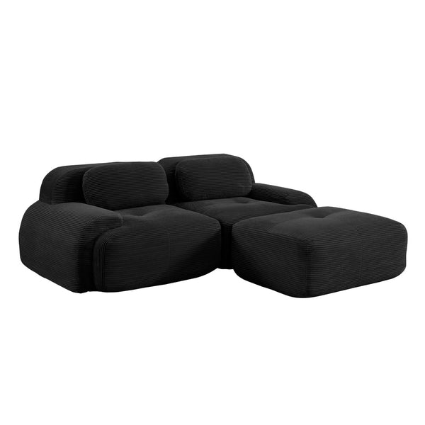 English Elm 82'' Modular L-shaped Sectional Sofa Corduroy Upholstery Curved Arms for Living Rooms Black W714S01273