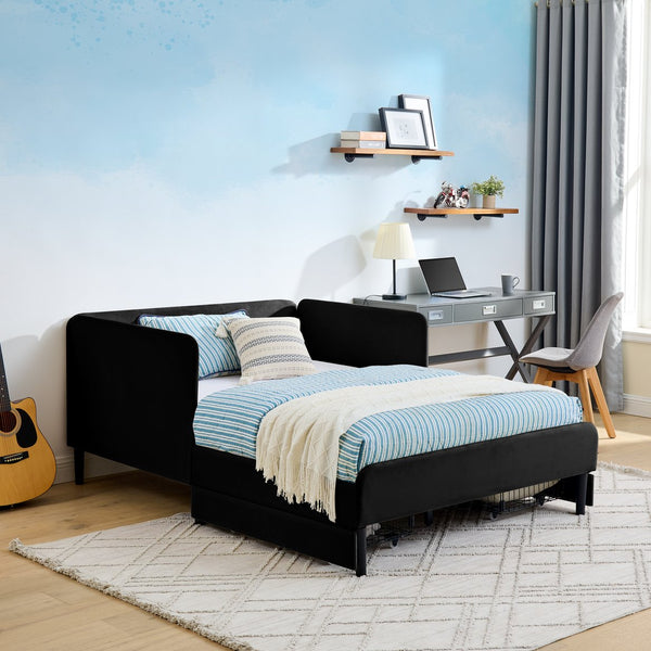 English Elm Full Velvet Upholstered Platform Bed Full Size with 2 Underbed Storage Drawers, Foam Seat, Modern Design Black W1413P298912