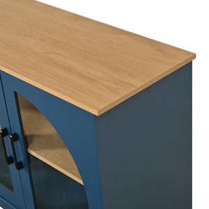 English Elm 3-piece Farmhouse Entertainment Center with Arched Glass Doors and Open Tower Shelving Blue N721S000070C