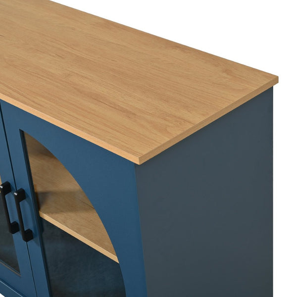English Elm 3-piece Farmhouse Entertainment Center with Arched Glass Doors and Open Tower Shelving Blue N721S000070C