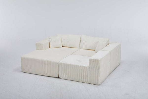 English Elm Modular Cloud Sectional with Corduroy Upholstery Deep Cushions for Living Rooms W1919S00007